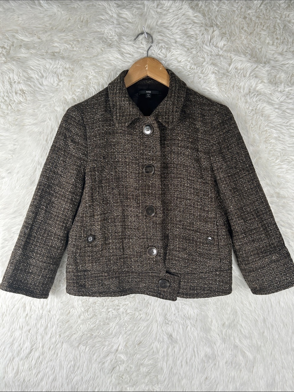 Boss Brown Tweed Wool Blend Blazer Jacket